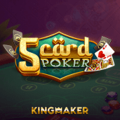 5 Card Poker table layout with five playing cards